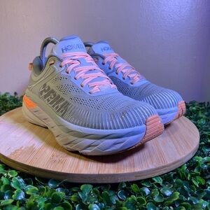 HOKA ONE ONE BONDI 7 GREY PEACH WOMENS RUNNING SHOE SIZE 7.5